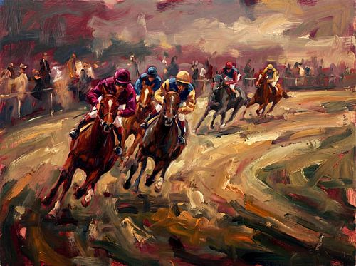 Schilderij van een paardenrace – impressionistische kunst