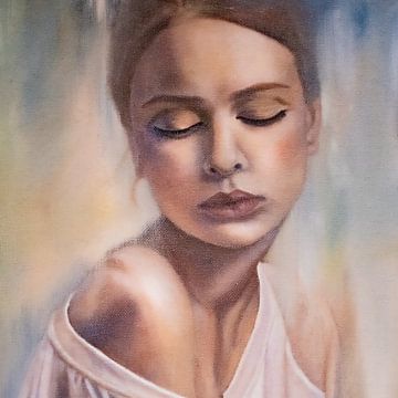 De dagdromer | schilderij van een vrouw in pastelkleuren