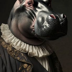 Hippo in old-fashioned clothes by Bert Nijholt