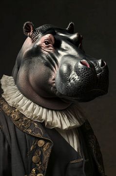 Hippopotame en vêtements démodés sur Bert Nijholt