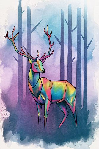 Cerf coloré dans une forêt abstraite