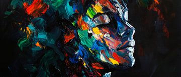 Colourful face contours on a black background by Poster Art Shop