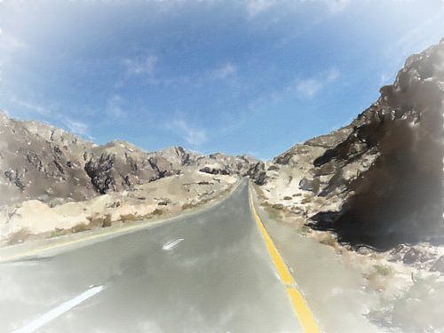 Country road through the rock desert of Jordan
