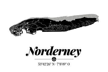 Norderney | Carte artistique | Silhouette de l'île | Noir et blanc