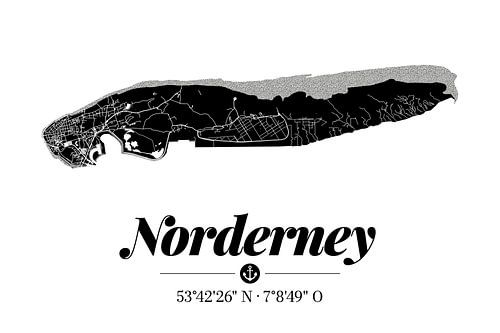 Norderney | Landkarten-Design | Insel Silhouette | Schwarz-Weiß