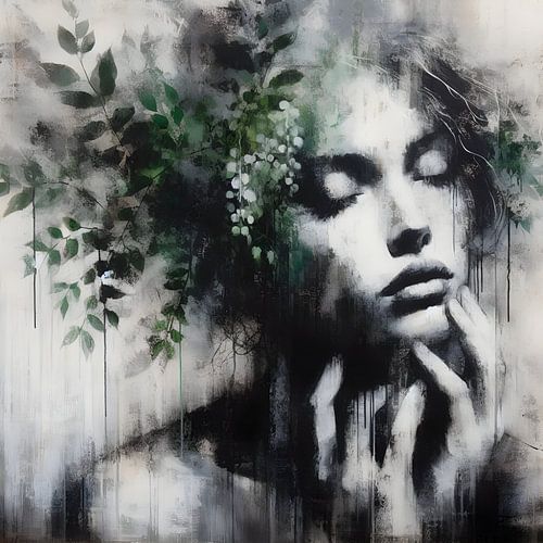 Zwart Wit portret vrouw met groen