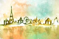 Paris skyline in watercolour by Arjen Roos thumbnail