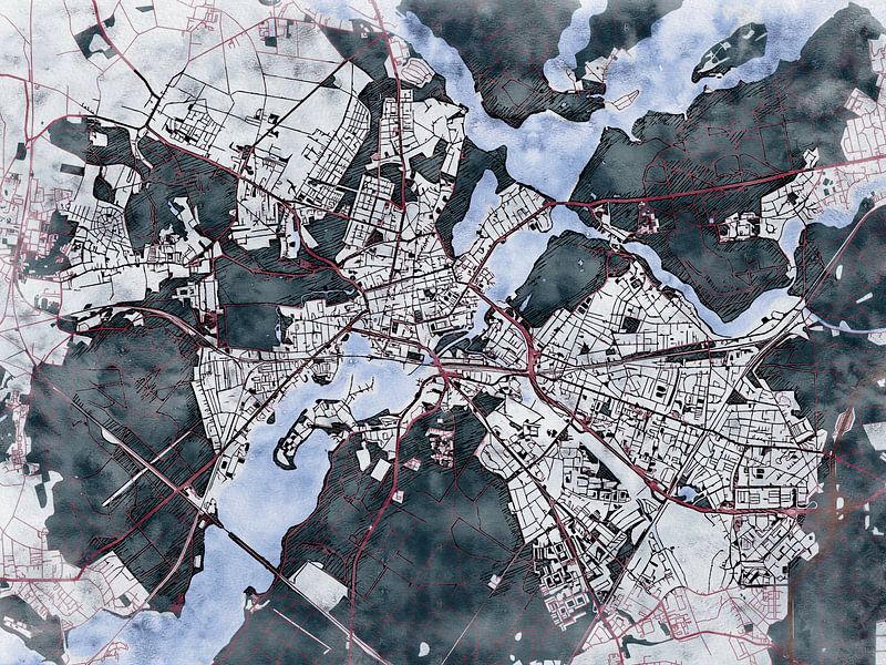 Map of Potsdam with the style 'White Winter' by Maporia