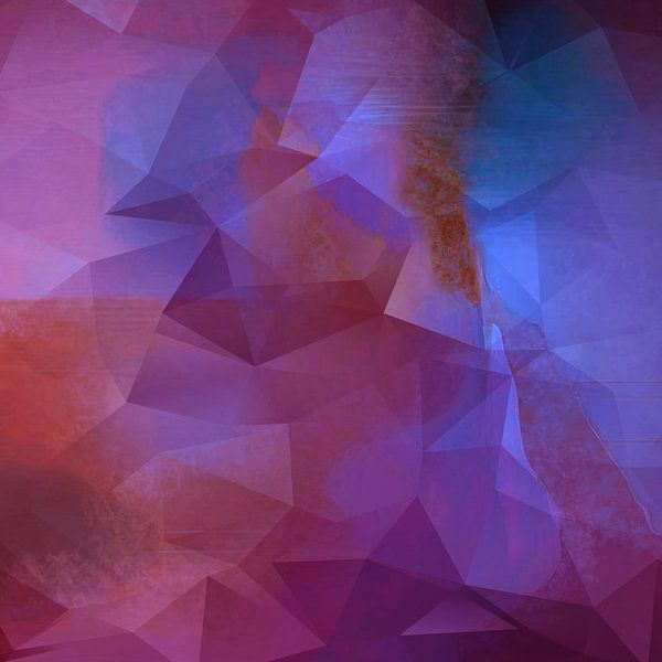 Modern abstract geometric art. Triangles in vibrant blue, purple, rusty brown by Dina Dankers