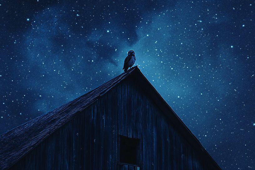 Owl on roof under stars by Imperial Art House
