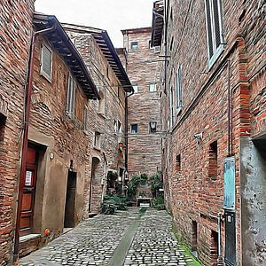 Innenhof mit Sitz Citta della Pieve Umbrien