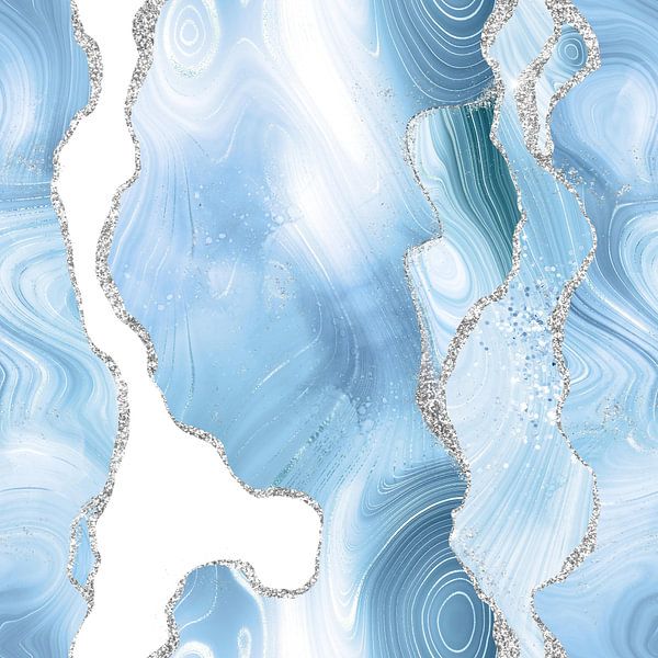 Blauw & Zilver Agaat Glitter Textuur 05 van Aloke Design