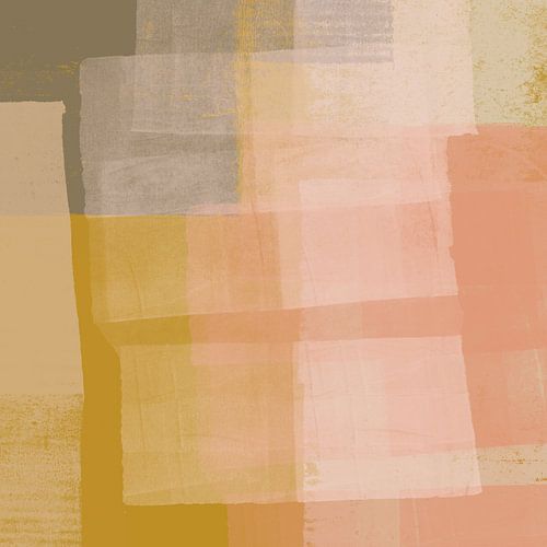 Abstract schilderij in oker, wit, roze, taupe II