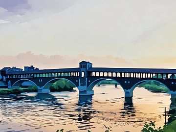Ponte Coperto bij zonsondergang van Sergio Pazzano