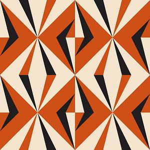Retro-Geometrie mit Dreiecken im Bauhaus-Stil in Schwarz, Weiß, Orange von Dina Dankers