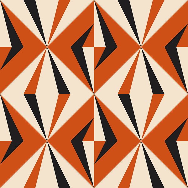 Retro geometrie met driehoeken in Bauhaus-stijl in zwart, wit, orang van Dina Dankers