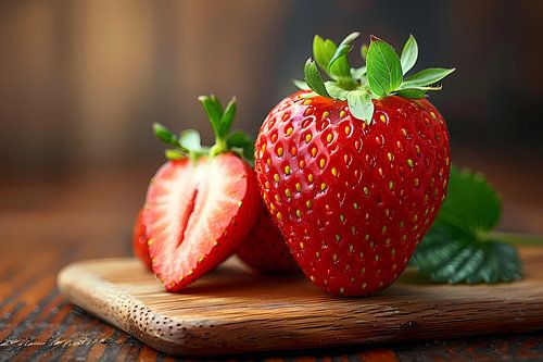 Aardbei op houten snijplank