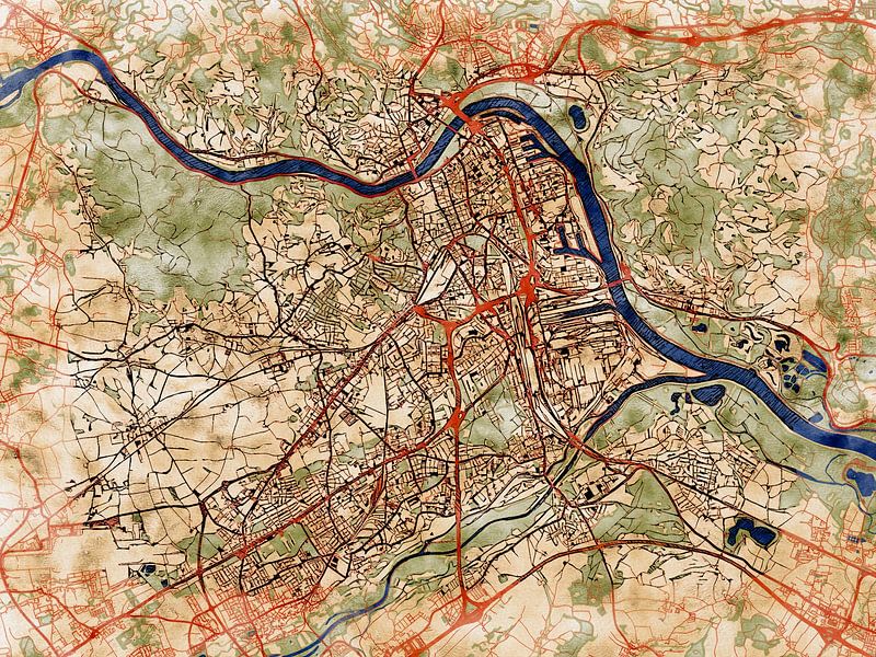 Map of Linz with the style 'Serene Summer' by Maporia