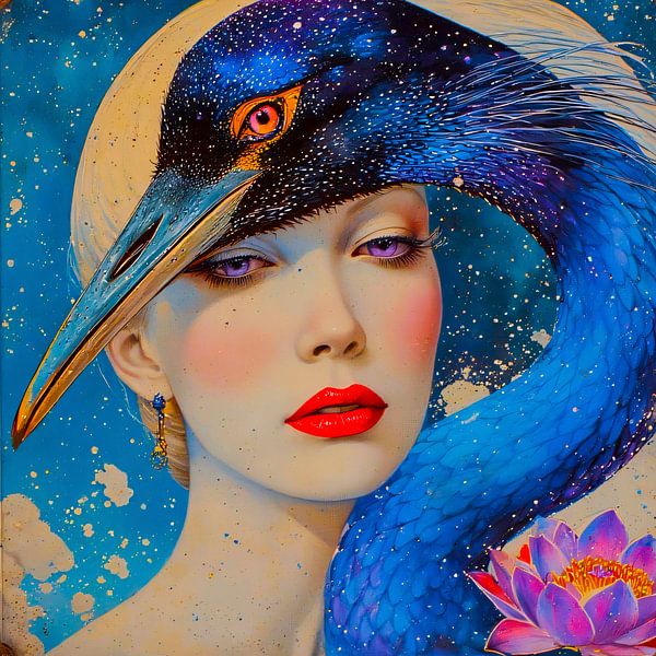 Heavenly connection: Woman and crane by A.D. Digital ART