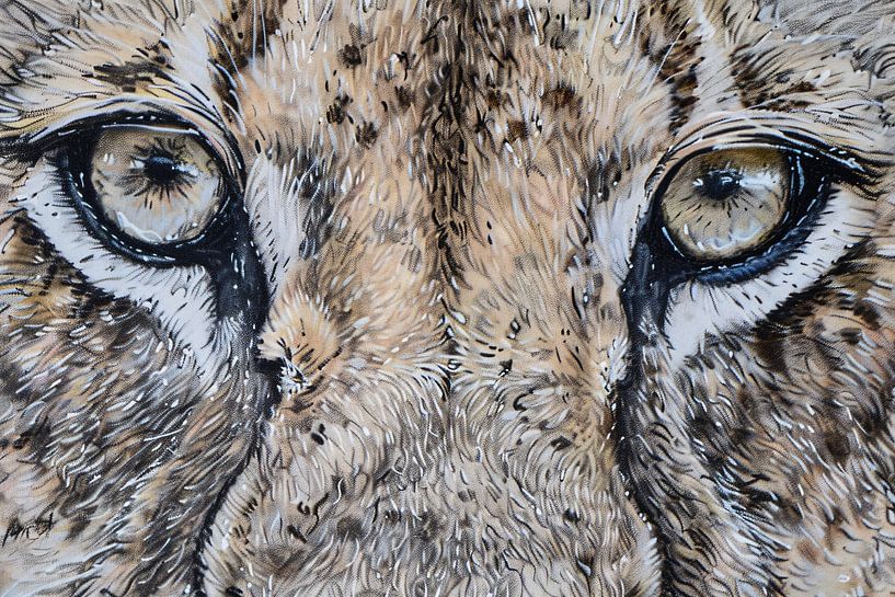 Surrealistische close-up van leeuwenogen schilderij van Art & Soul Creations