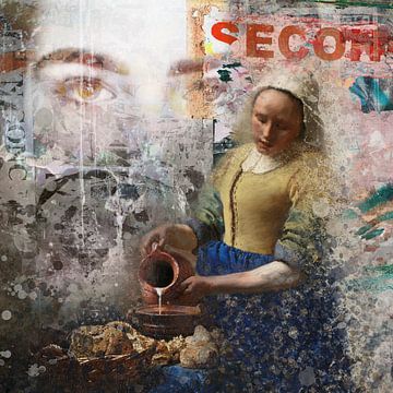 Het tweede melkmeisje - naar Johannes Vermeer - Urban Collage - The Street Art Collage Collection van MadameRuiz