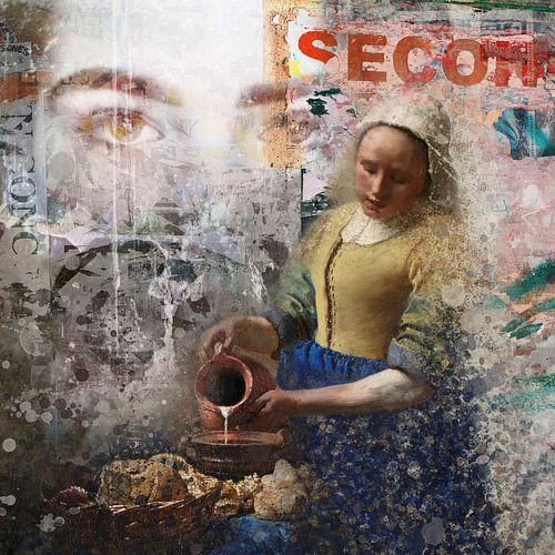 Het tweede melkmeisje - naar Johannes Vermeer - Urban Collage - The Street Art Collage Collection