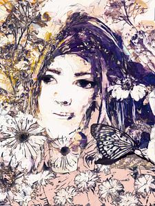 Florale Schönheit: Abstraktes weibliches Gesicht Wandkunst