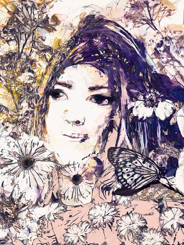 Bloemenpracht: Abstract vrouwelijk gezicht wandkunst