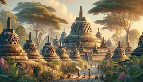 Dageraad bij de Borobudur