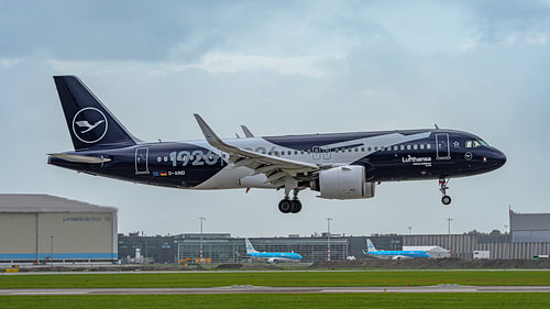 Airbus A320neo de Lufthansa arborant la livrée du 100e anniversaire.