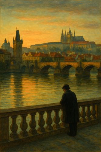 Prague Embankment: Golden Hour View of the Castle