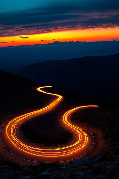 Kronkelweg bij zonsondergang van Poster Art Shop