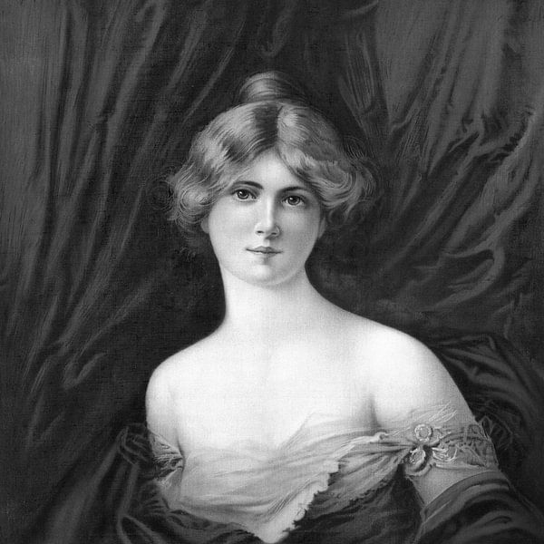 Vieux portrait d&#039;une jeune femme en noir et blanc par Dina Dankers