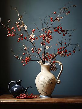 Vase mit roten Beeren von PixelPrestige