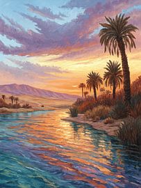 Golden Hour Oasis: Ein Wüstenfluss's Umarmung von Artistic