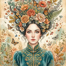 Verträumtes Porträt mit Blumen und Schmetterlingen von But First Framing