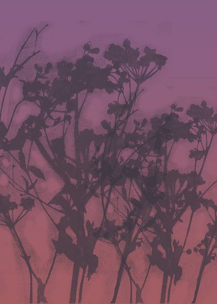 Abstract botanical art. Flowers in taupe on purple terra gradient. by Dina Dankers