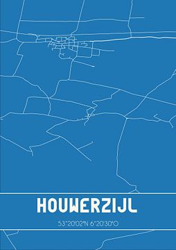 Blaupause | Karte | Houwerzijl (Groningen) von Rezona