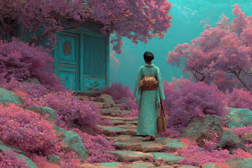 pittoresque art japonais Geisha dans un jardin par Egon Zitter