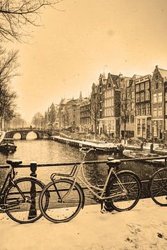 Inner city of Amsterdam Netherlands Sepia