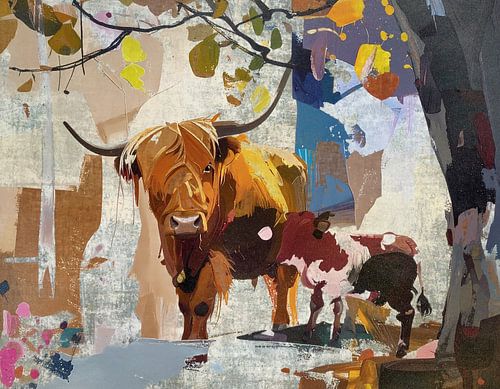 Schotse hooglander figuratief kunstwerk met veel textuur