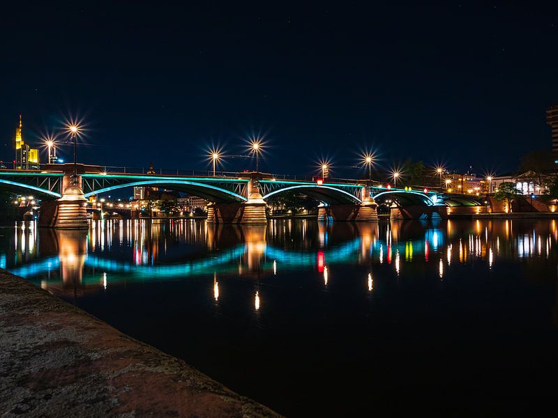 Frankfurt at night with bridge by Mustafa Kurnaz