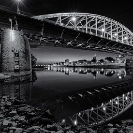 The Arnhem John Frost Bridge on the Rhine in black and white by Dave Zuuring