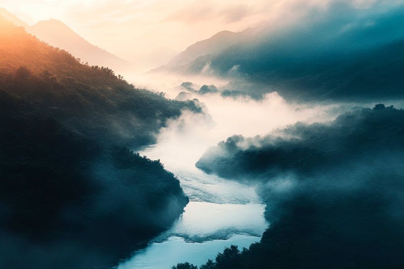 Foggy river landscape by Poster Art Shop