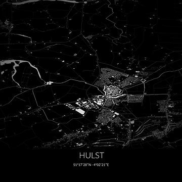 Zwart-witte landkaart van Hulst, Zeeland. van Rezona