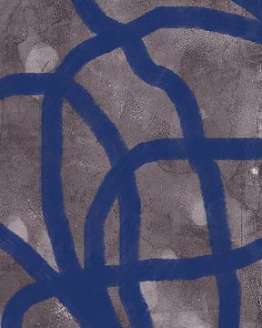 Modern abstract art in royal blue on warm grey by Dina Dankers