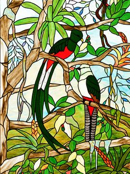 Stained-glass window with image of the Quetzal by Rini Kools