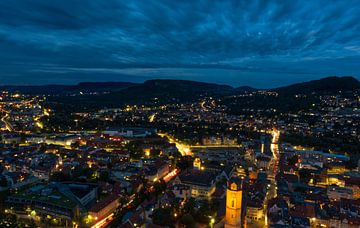 Stadsgezicht bij nacht vanaf de Intershoptoren in Jena van Wolfgang Unger