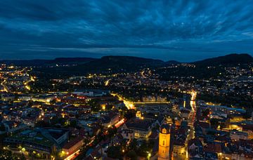 Cityscape at night from the Intershoptower in Jena by Wolfgang Unger