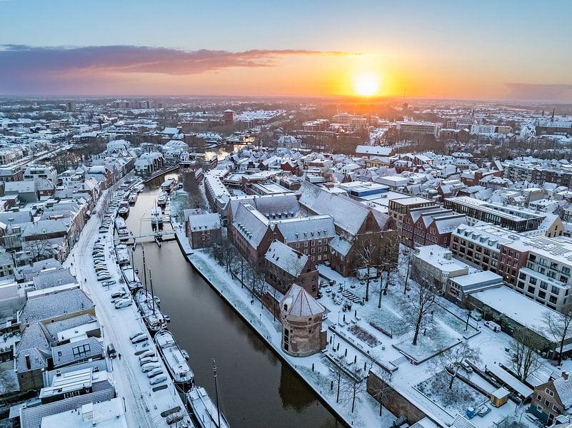 Zwolle snowy Thorbeckegracht during a cold winter morning by Sjoerd van der Wal Photography